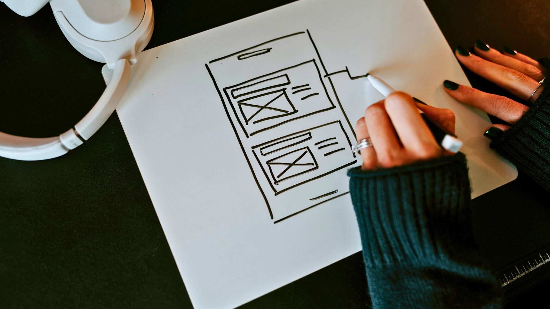 responsive web design in michigan drawing out plan for web design layout on peice of paper